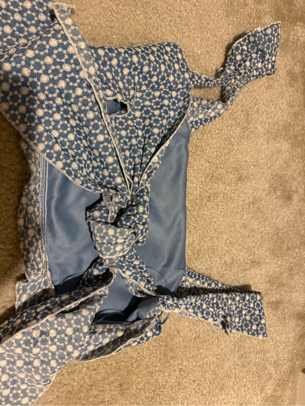 Kirious Eyelet Ruffle Sleeveless Tie Back Blouse Top Blue Boho Medium New